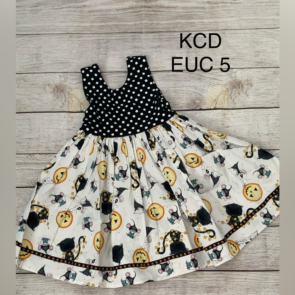 Charming Black and White Kids Dress with Halloween Print